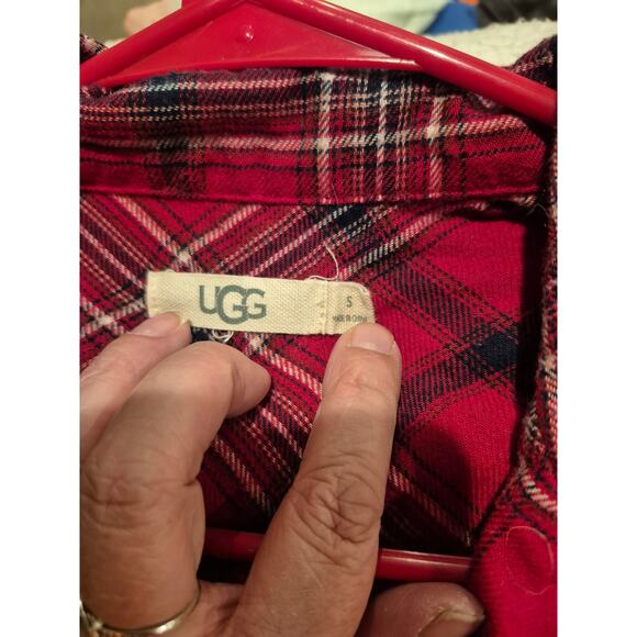 UGG Women's Red Plaid Flannel Long Sleeve Button Down Sleep Dres Size S Red - Picture 3 of 6